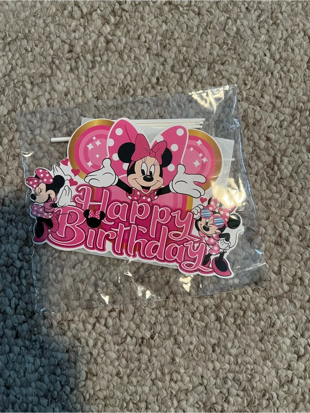 Disney Minnie Mouse Pink and Yellow 'Happy Birthday' Cake Topper